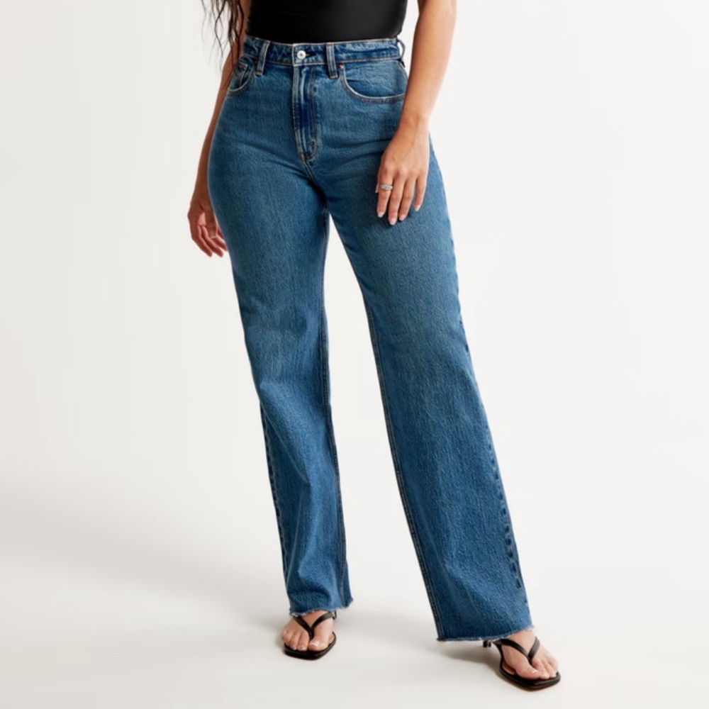 Abercrombie & Fitch Curve Love Blue Straight Leg Jeans
